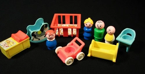 Vintage Fisher Price Little People Play Family 1980's House Nursery 10 Piece Set