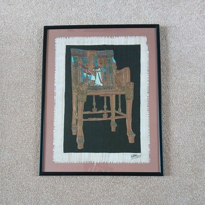 Der goldene Thron von Tutanchamun Ägyptisches Wandbild Gerahmt Signiert Druck Papyrus 