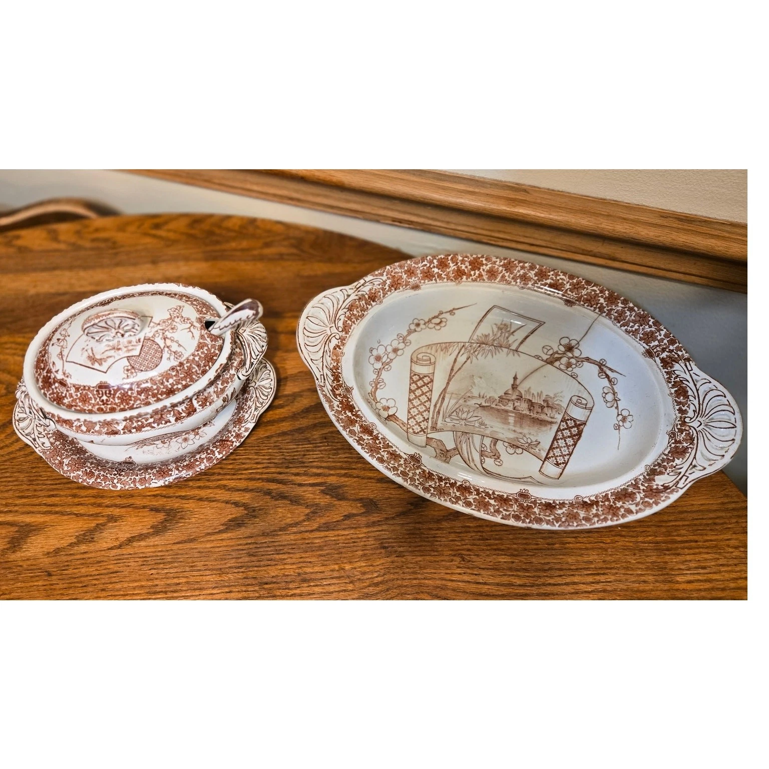 Spode Copeland Cairo Brown Transferware Sauce Bowl Ladle & Platter
Opens in a new window or tab