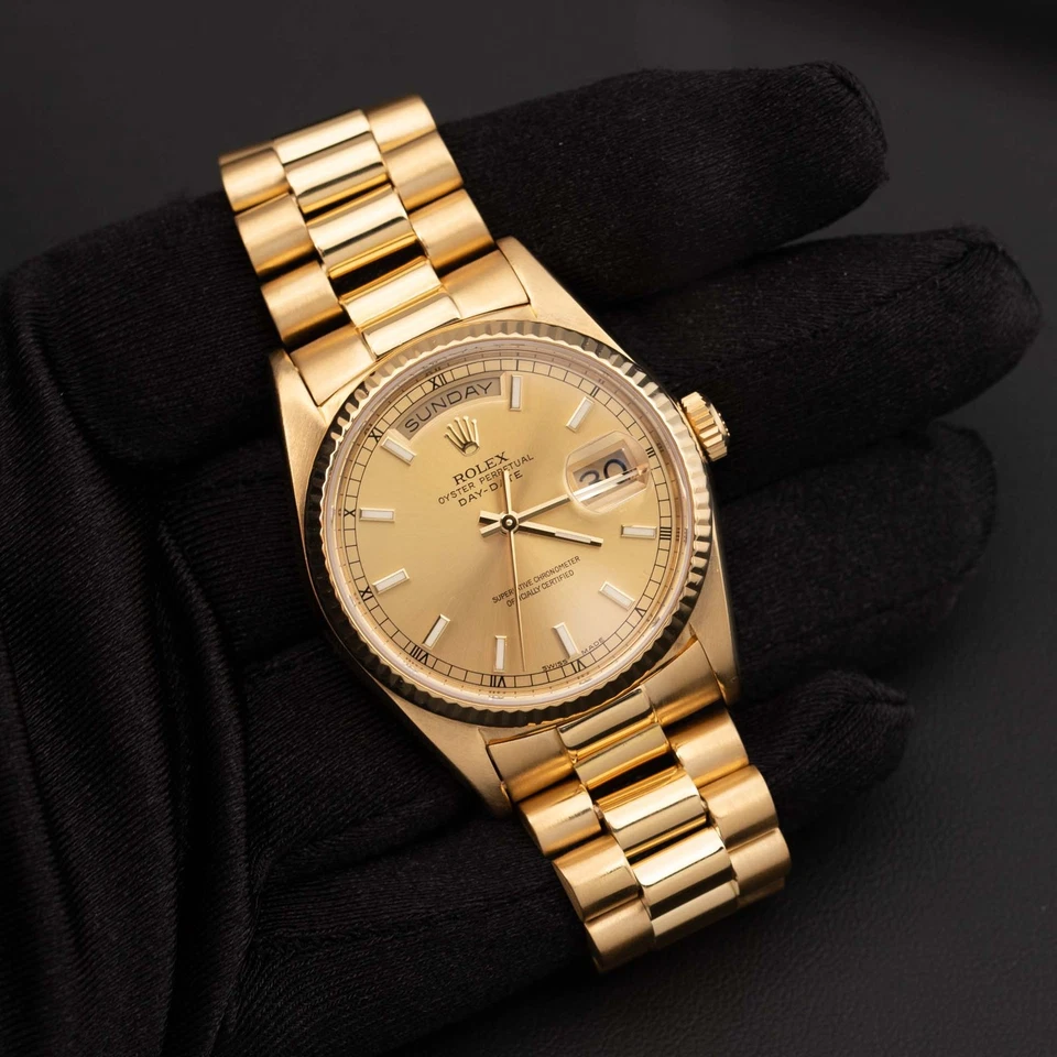 Presidential Rolex Day-Date 18238 Fluted Bezel Watch 36mm Champagne 18K Gold - Image 2 of 4