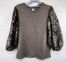 NWT Amadi Anthropologie Metallic Texture Bell Sleeve Gray Top Made in USA M
