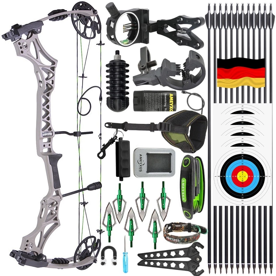 WOLFMAN Compoundbogen Jagdbogen Set 30-70lbs Carbonpfeile Bogenschießen Sportbogen Jagd