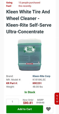 #ad KLEEN RITE Kleen White Tire amp; Wheel Cleaner Green Foaming amp; Spearmint Scented $40.00