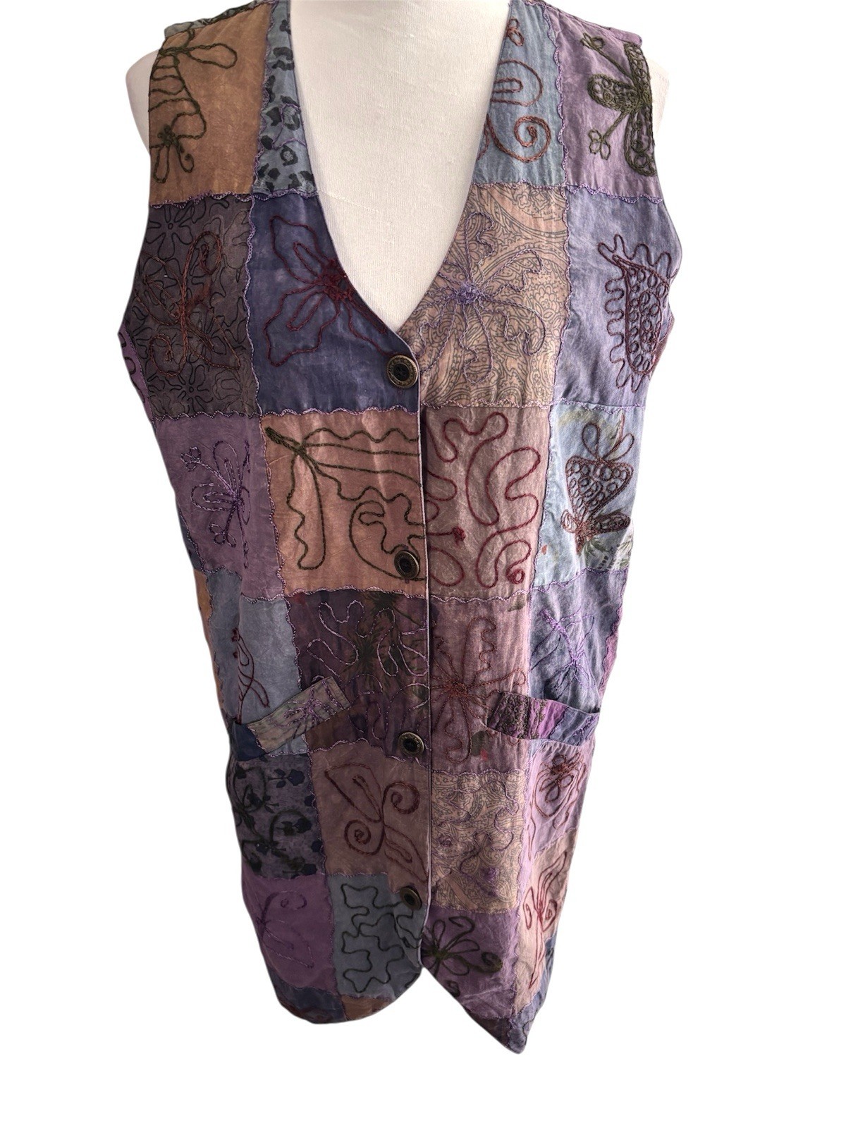 Vtg Patchwork Embroidered Whimsigoth Long Vest Or… - image 1