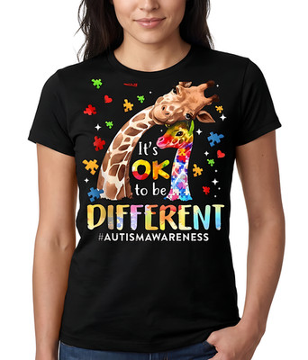 Autismus Awareness T-Shirt Giraffe It's OK To Be Different Bunt Puzzle Schwarz L