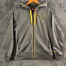 Puma Sportlifestyle Full Zip Hoodie Jacket Athletic Grey Yellow Logo Men S
