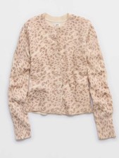 Ladies Aerie Softest Classic Cardigan Leopard Print Beige Jumper
