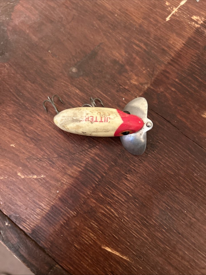 Leurre Vintage Fred Arbogast Jitterbug - Blanc Et Rouge - Lèvre Plastique - Neuf En Paquet