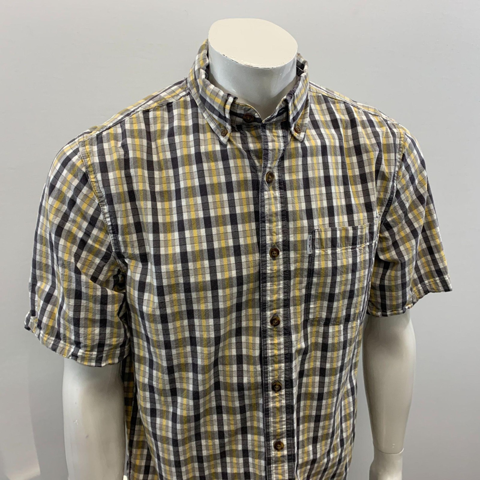 Carhartt Button Down Shirt Men's Size Medium Brown Yellow Plaid Short Sleeve Cot thumbnail 4