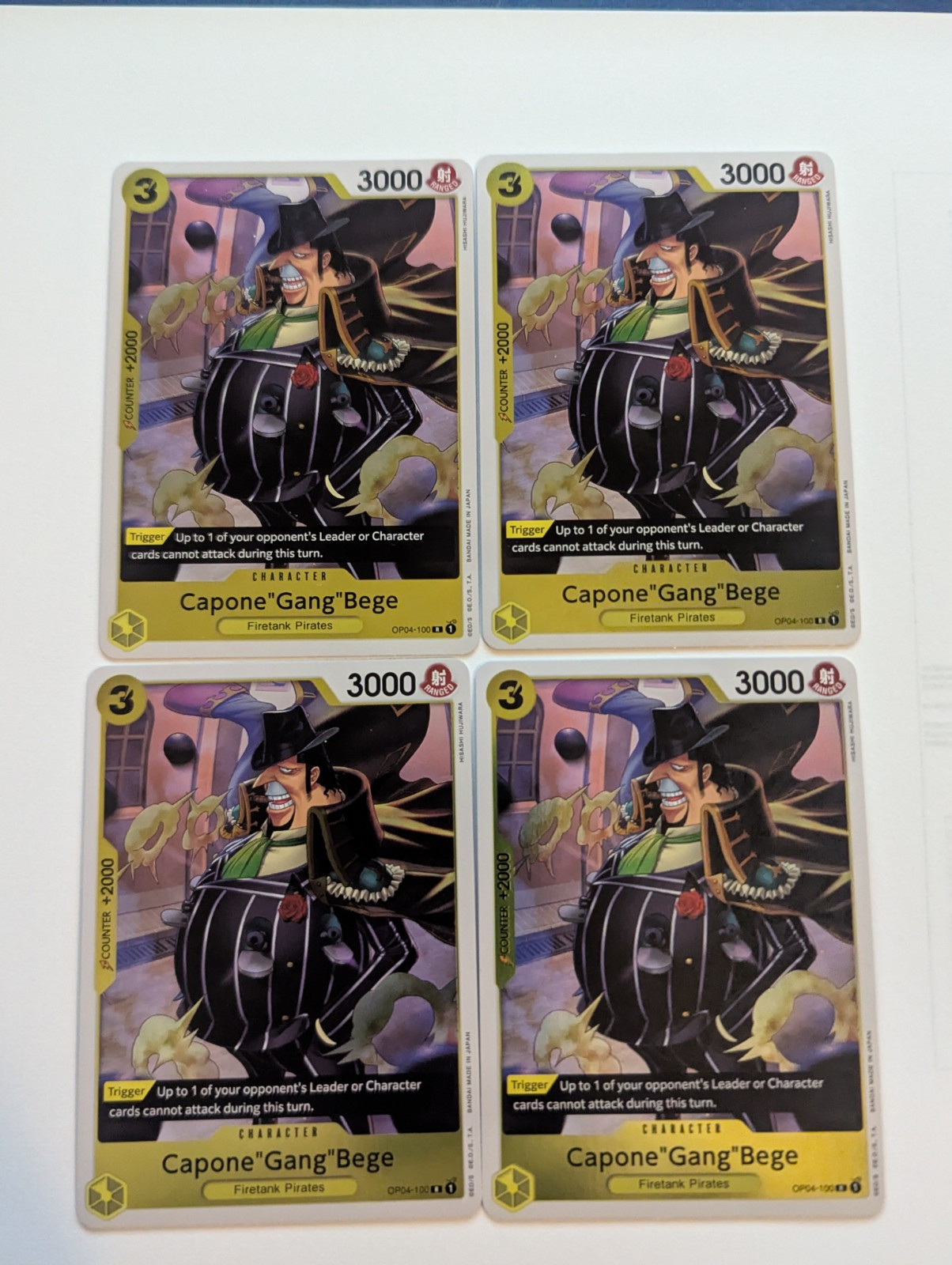 One Piece Card Game Capone"Gang"Bege (OP04-100) (Reprint) OP04-100 Playset X4! 