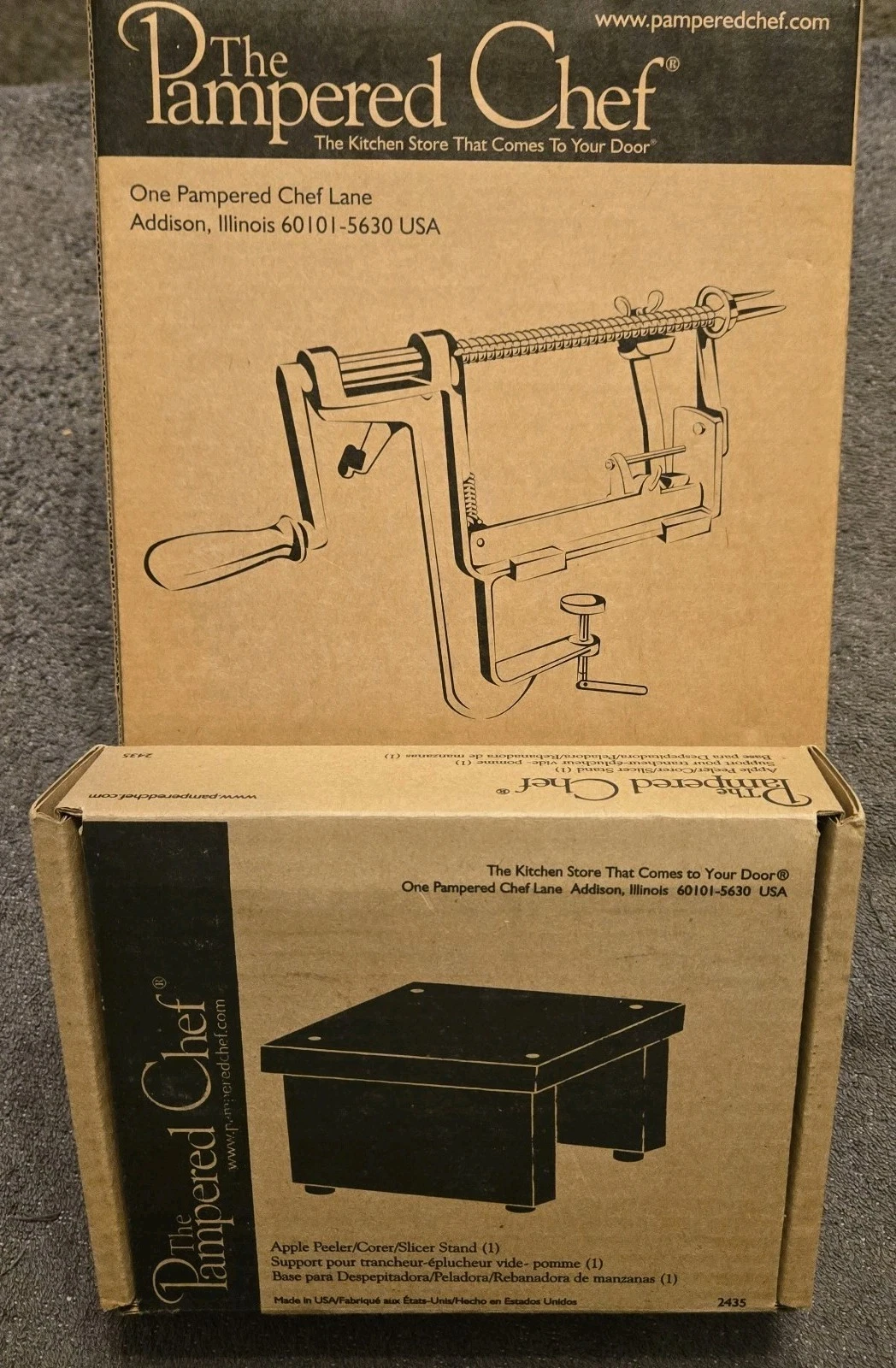 The Pampered Chef 2430 Apple Peeler Corer Slicer 2435 Base NEW In Boxes