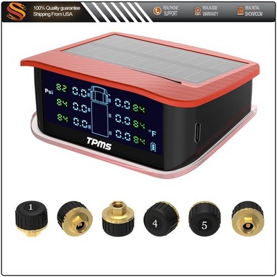 Red RV Tire Pressure Sensor 1PC TPMS Solar Monitor 6PC Sensors W/Alarm Modes