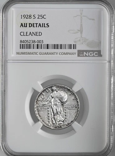1928-S  25C STANDING LIBERTY QUARTER  NGC AU DETAILS "CLEANED"  #8405238-003