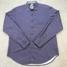 Robert Graham Shirt Mens Large Purple Geometric Pattern Classic Dress Flip Cuffs