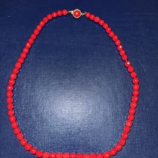 RARE Vintage 50  s-60  s Red Faceted Glass Bead Necklace W gold/Red Bead Clasp.