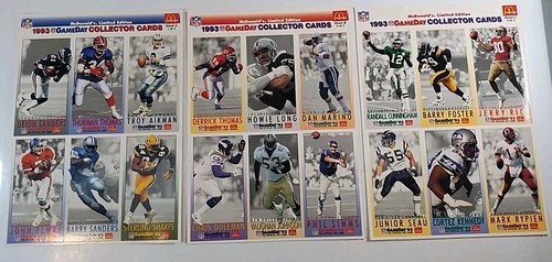 1993 McDonald's NFL Limited Edition GameDay Collector Cards Full Set All 3Sheets