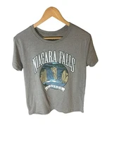 New Modern Lux Women's Shirt Niagara Falls Short Sleeve Graphic Gray Size M