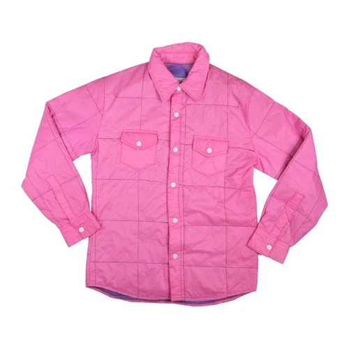 Walter Van Beirendonck W&LT 90s Pink Quilted Snap Button Shirt Jacket Size L - product listing photo
