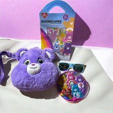 Care Bears Plush Purse Lot w/ Sunglasses Stickers Compact Kids Bundle