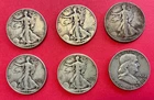 Lot Of 6  90% Silver Halves 5 Walking Liberty and 1 Franklin Half Dollars