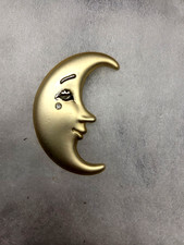 Vtg AJC brushed gold tone Moon rhinestone Pin