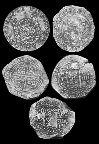 Spanish 8 Reales Coin Lot, Pirate Shipwreck Coins, Set of 5