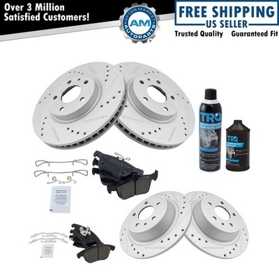 Front & Rear Ceramic Brake Pad & Performance Coated Rotor Kit w/Chemicals