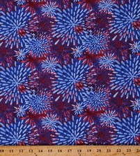 Cotton Fireworks Patriotic Colors One Flag Blue Fabric Print by the Yard D306.52