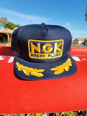 Vintage NGK Spark Plugs Blue And Yellow Snapback Hat Cap Vintage NGK Spark Plugs Blue And Yellow Snapback Hat Cap