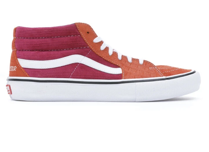 Supreme x Vans Crocodile velours côtelé Sk8 Mid RUST taille 8,5 SS18 NEUF dans sa boîte