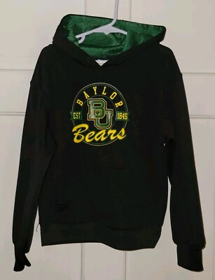 BAYLOR BEARS black Poly Green Logo Pullover Hoodie Youth S 