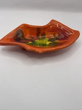 Vintage Orange And Green Drip Glaze Mid Cent Mod Chip And Dip Tray Maurice Calif
