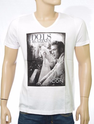 IDOLS MAGAZINES T-Shirt JAMES DEAN MARYLIN V-Ausschnitt Herren weiß Modell Da...