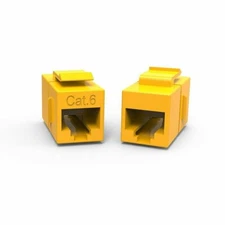 2 x CAT6 Keystone Ethernet RJ45 Network Coupler Cable Wall Plate Extender Yellow