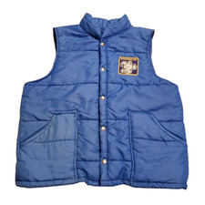 Vintage Swingster Michelin Man Puffer Vest Men's Large L Blue 70s 80s Cars Retro