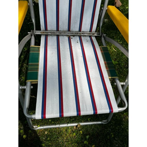 Vintage Aluminum Folding Lawn Chair Webbed Yellow ARMS red white blue #1 - Picture 2 of 12