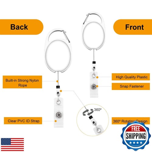Fushing 20Pcs Retractable ID Badge Holders ID Badge Reels with Clip Retractab - Picture 3 of 5