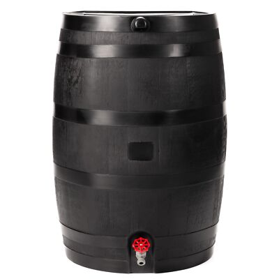 50 Gallon Black Rain Barrel Eco Friendly Recycled Plastic for Garden Watering