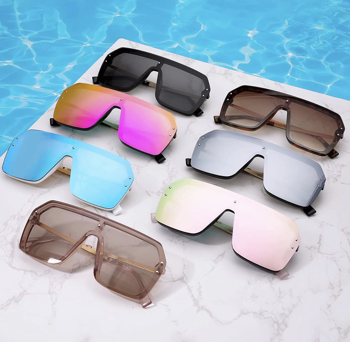 Oversized Square Metal Frame Sunglasses for Women Men Flat Mirrored Lens ?? Black/Gold Grandpa Oversized Square Mirrored Sunglasses with  main image 4