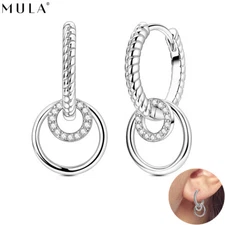 MULA 925 Sterling Silver 3 Circles Hoop Earrings Pave AAA CZ For Women Jewelry