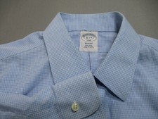 Brooks Brothers Dress Shirt mens 16 32/33 Blue check REGENT Non iron Oxford