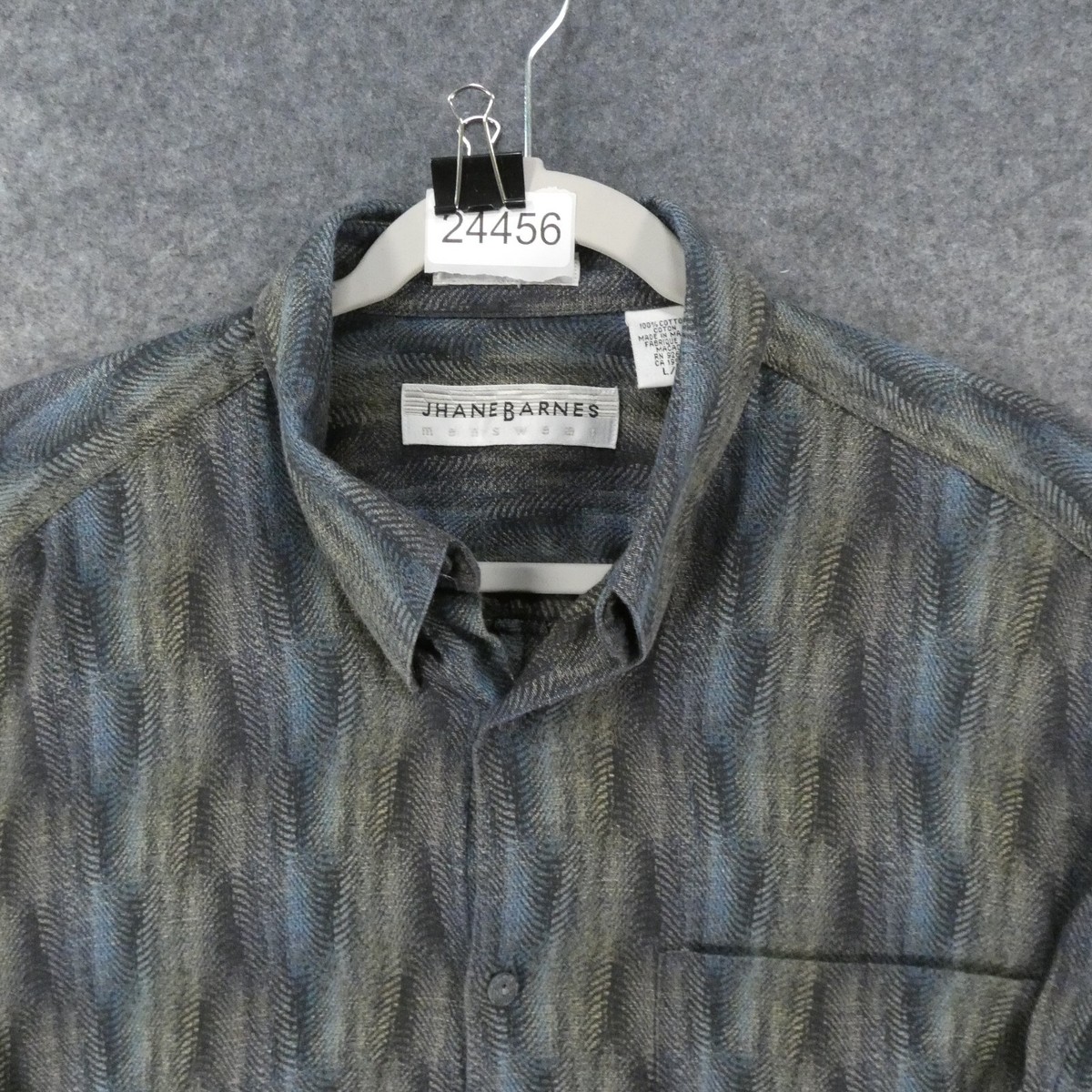 その他ブランド / JHANE BARNES/長袖ポロシャツ/XL/シルク/IVO/無地 Jhane Barnes Shirt Mens Large Long Sleeve Blue Green Geo Striped