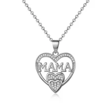 Silver MAMA Heart Necklace – Sparkly Jewelry Gift for Mom, Mother’s Day Present
