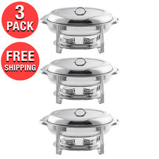 (3-Pack) 6 Qt. Oval 2/3 Size Stainless Steel Chrome Accent Chafer Chafing Dish
