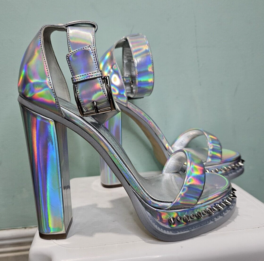 NWT ALEXANDER MCQUEEN Punk Iridescent Stud Ankle Strap NWT ALEXANDER MCQUEEN Punk Iridescent Stud Ankle Strap