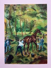 Toulouse Lautrec (Handmade) Drawing On old Paper Signed & Stamped Mixed Media