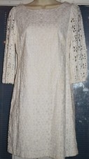 Eliza J Womens Size 8 Lace White Shift Dress Lined Back Zip Short 100% Cotton