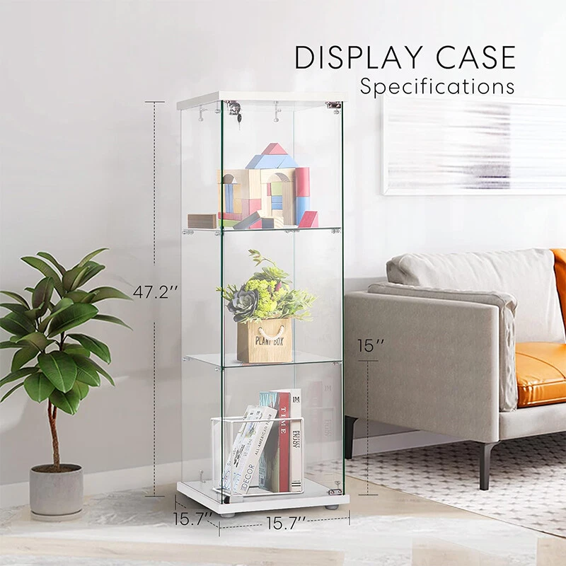 3-Shelf Glass Display Cabinet Glass Curio Cabinet Display Trophy Case Bookshelf - Image 2 of 4