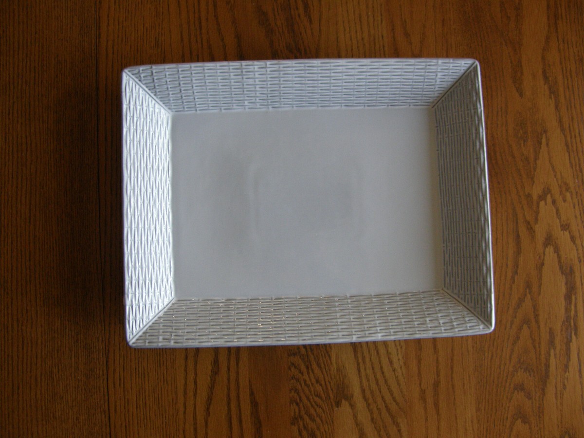 Williams Sonoma Large White Basket Weave Rectangular Platter-Easter Dinner