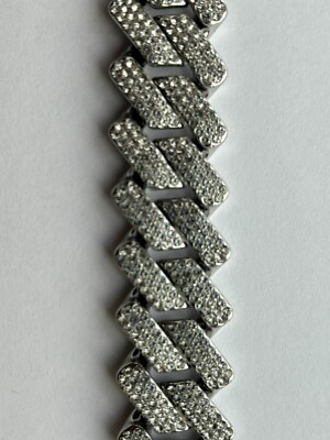 Fifth Avenue Cuban Link Chain White Gold Round Cut Rhinestone Necklace 24 Inch
